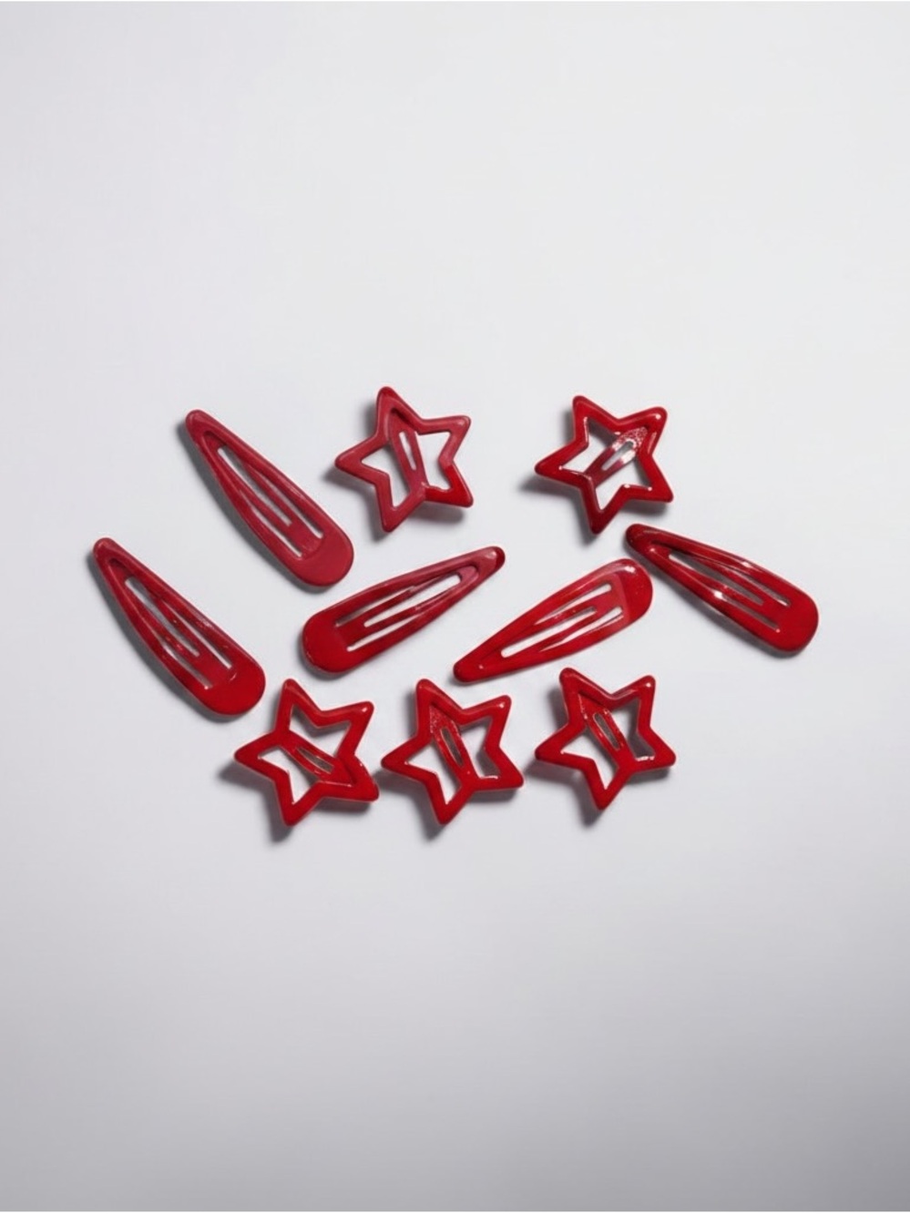 ModCloth Set of 10 Red Enamel Clip Barrettes ❤️ New
